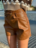 Short in ecopelle Camel con cintura
