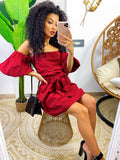 Abito con scollo a barchetta bordeaux