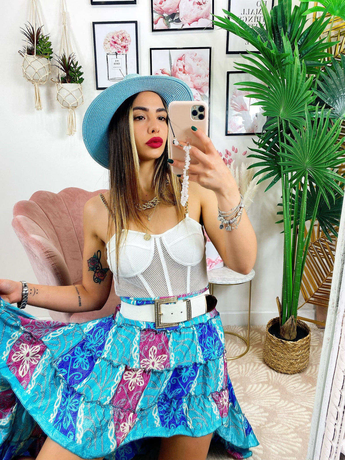 Gonna asimmetrica celeste Fuxia blu