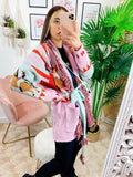 Cardigan con frange stampa cavallo Rosa