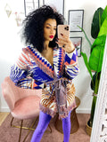 Cardigan frange e cinta viola arancio