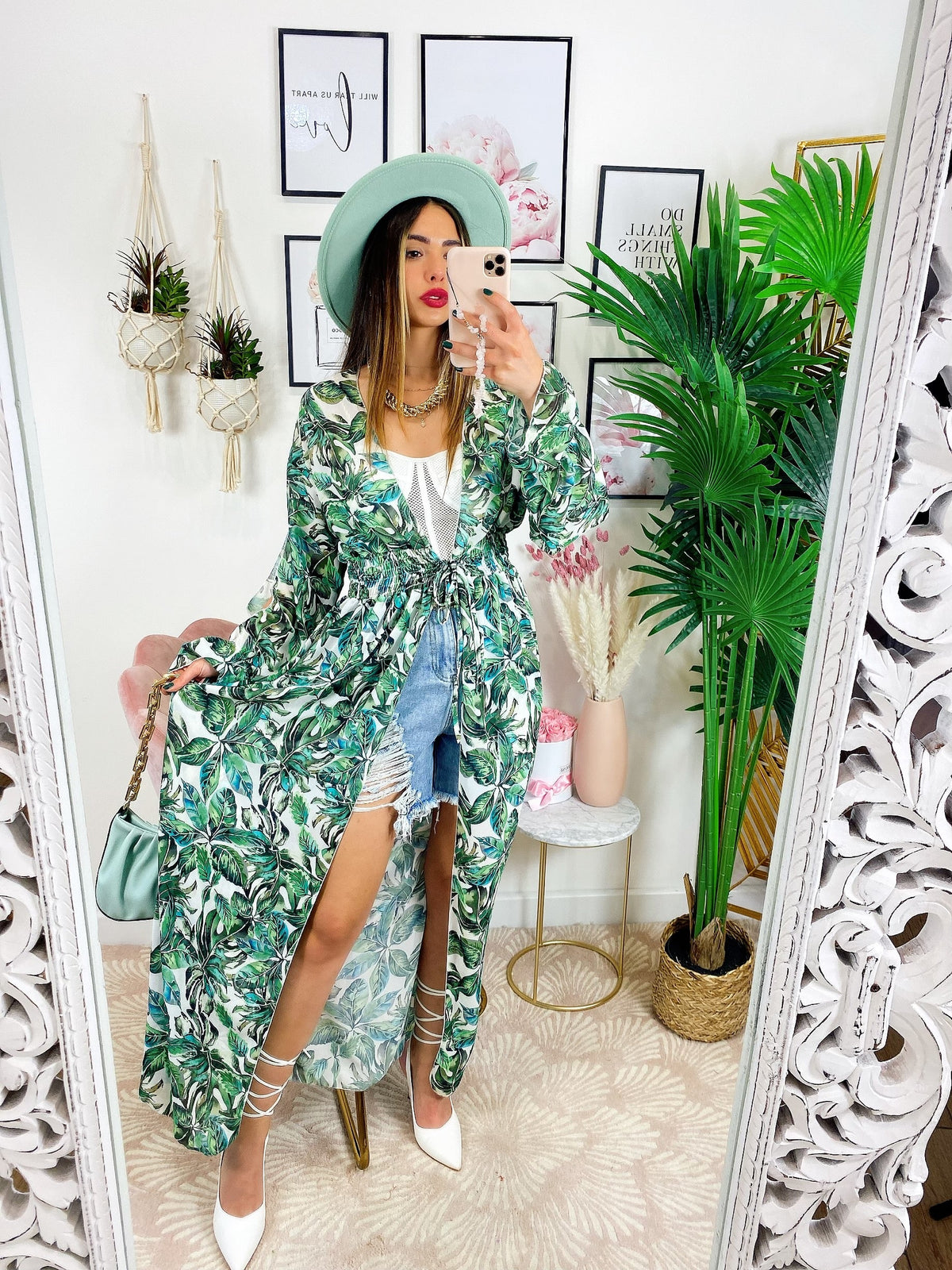 Kimono base floreale verde