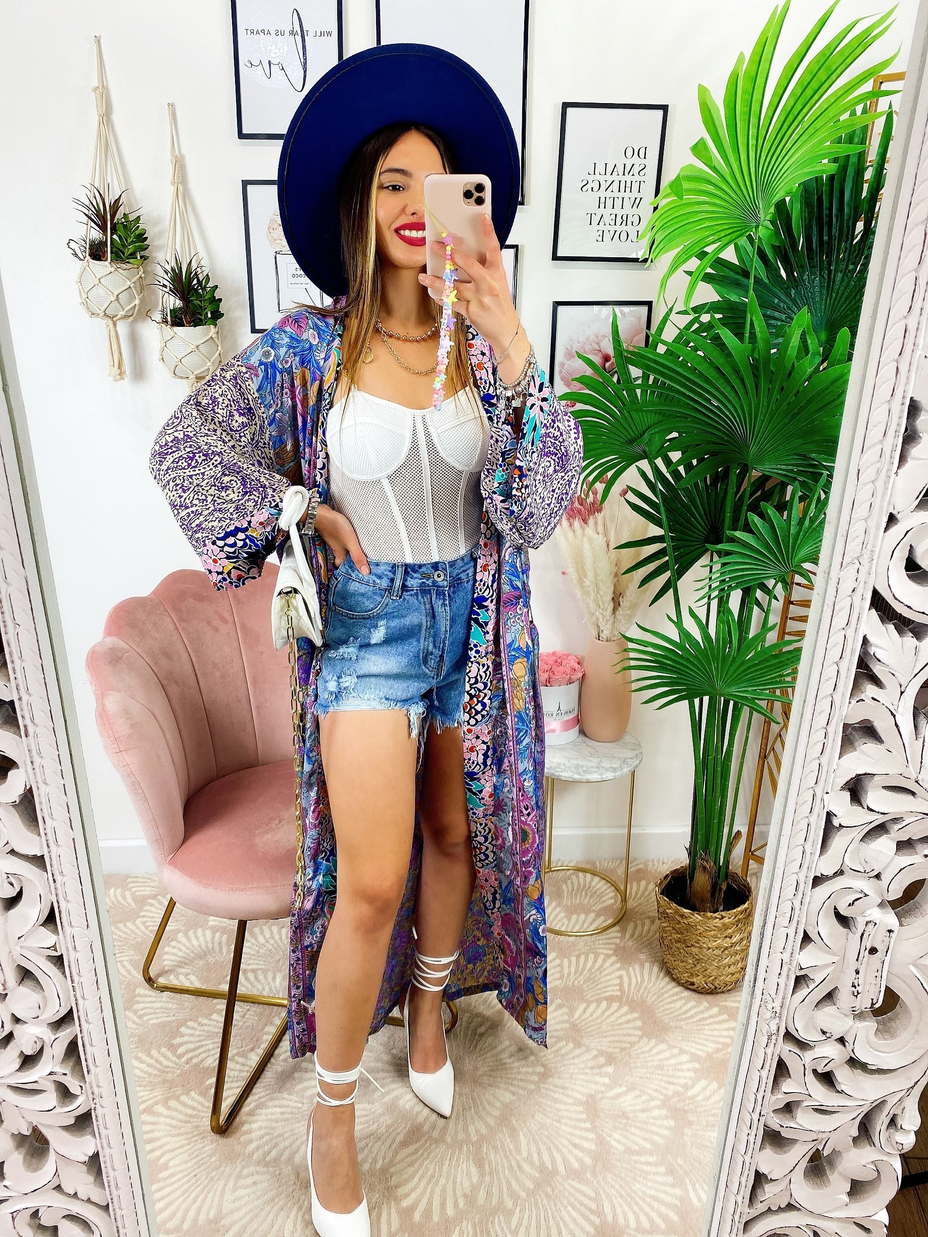 Kimono in seta etnico base lilla