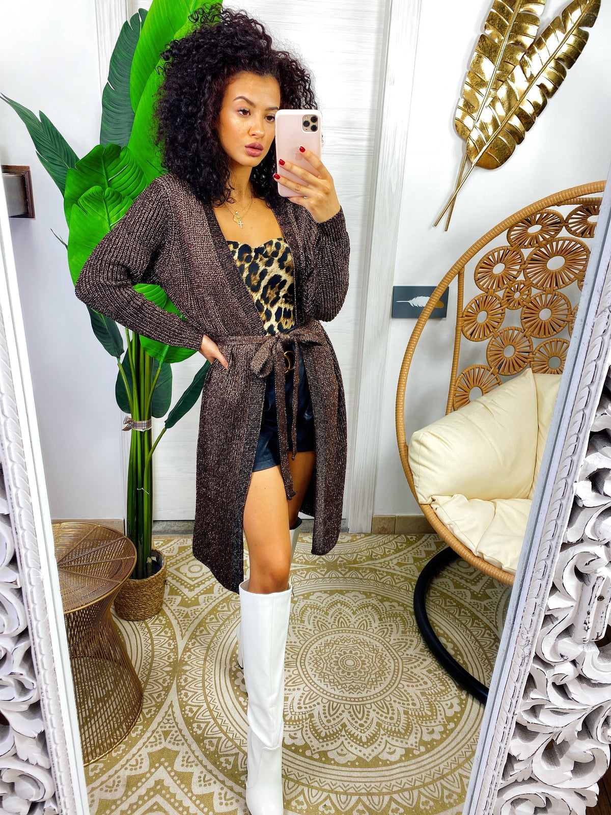 Cardigan in lurex bronzo