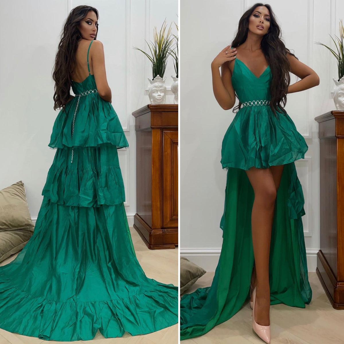 Abito verde con maxi gonna