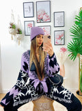 Cardigan lilla con frange e cinta