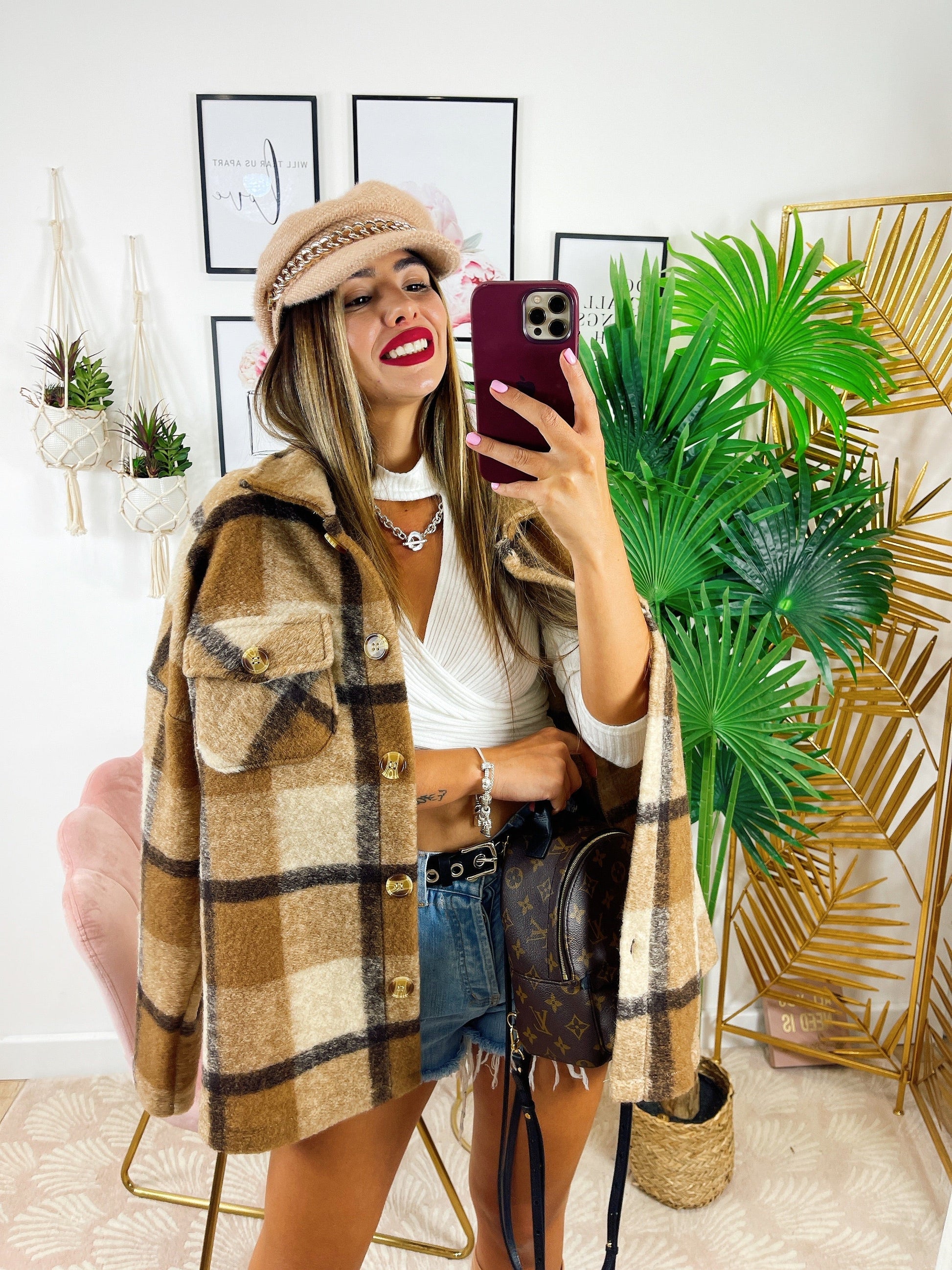Giacca a quadri Marrone e beige