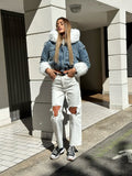 Giaccone di jeans pelo bianco