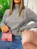 Maglione top quality con perle grigio