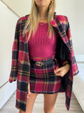 Cappotto check fucsia nero