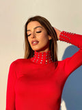 Abito rosso con strass argento