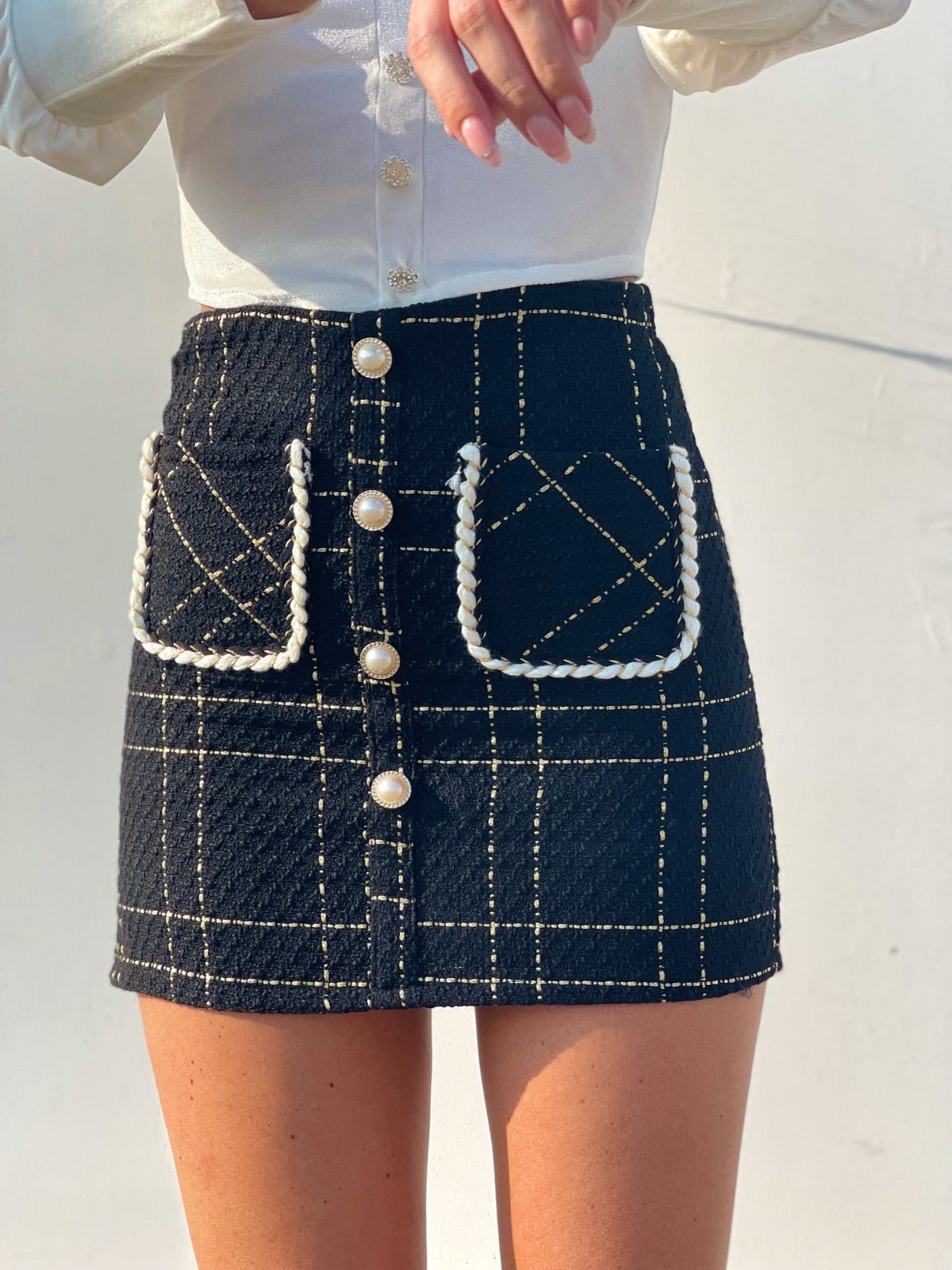 Gonna in tweed bianca e nera