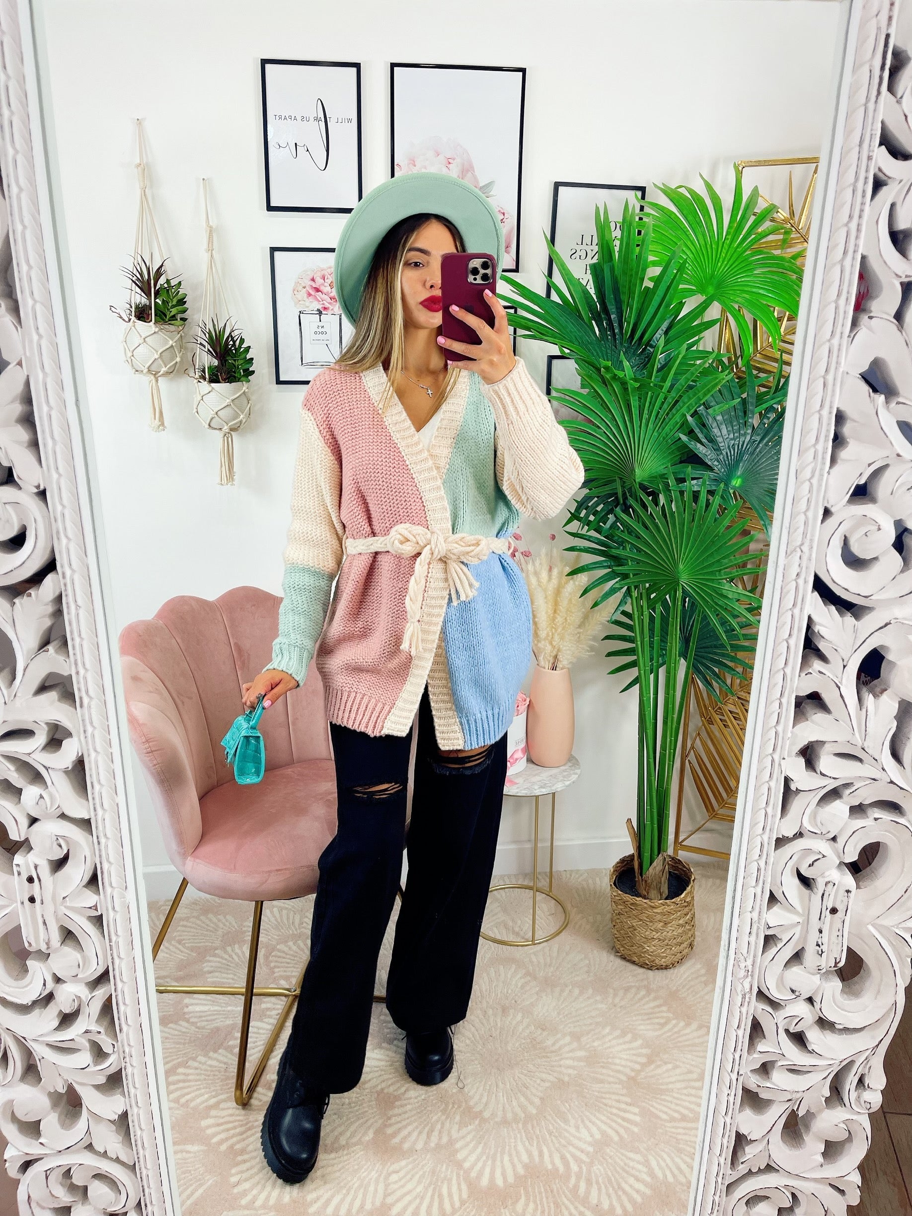 Cardigan Rainbow quality dettaglio celeste