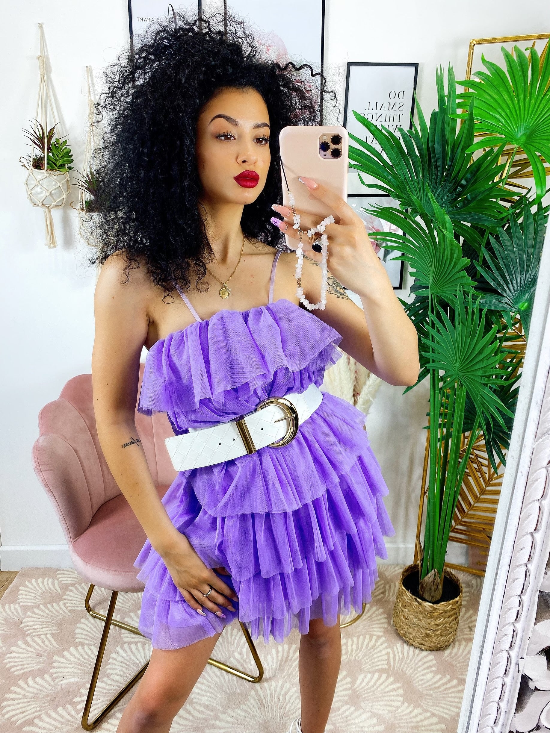 Abito in tulle a balze Venere lilla