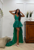 Abito verde con maxi gonna