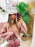 Maglione top quality rosa con gioiello in strass
