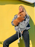 Giaccone di jeans in eco-pelliccia camel