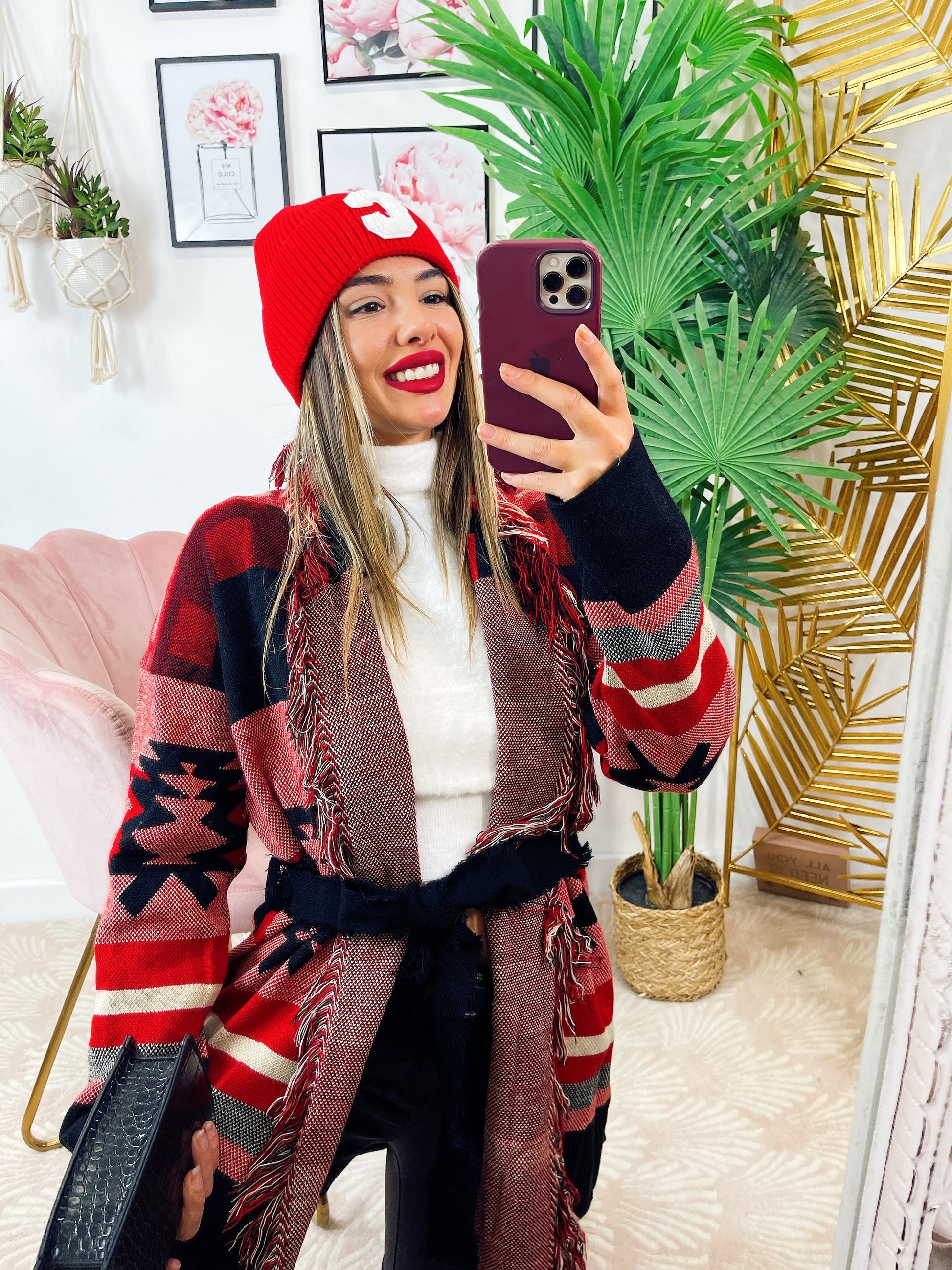 Cardigan con frange Rosso Nero