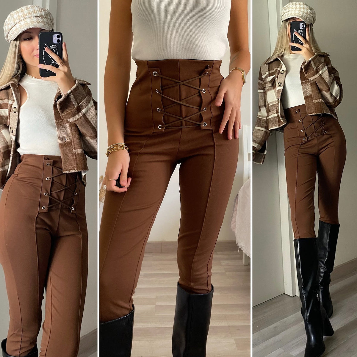 Pantalone marrone con lacci