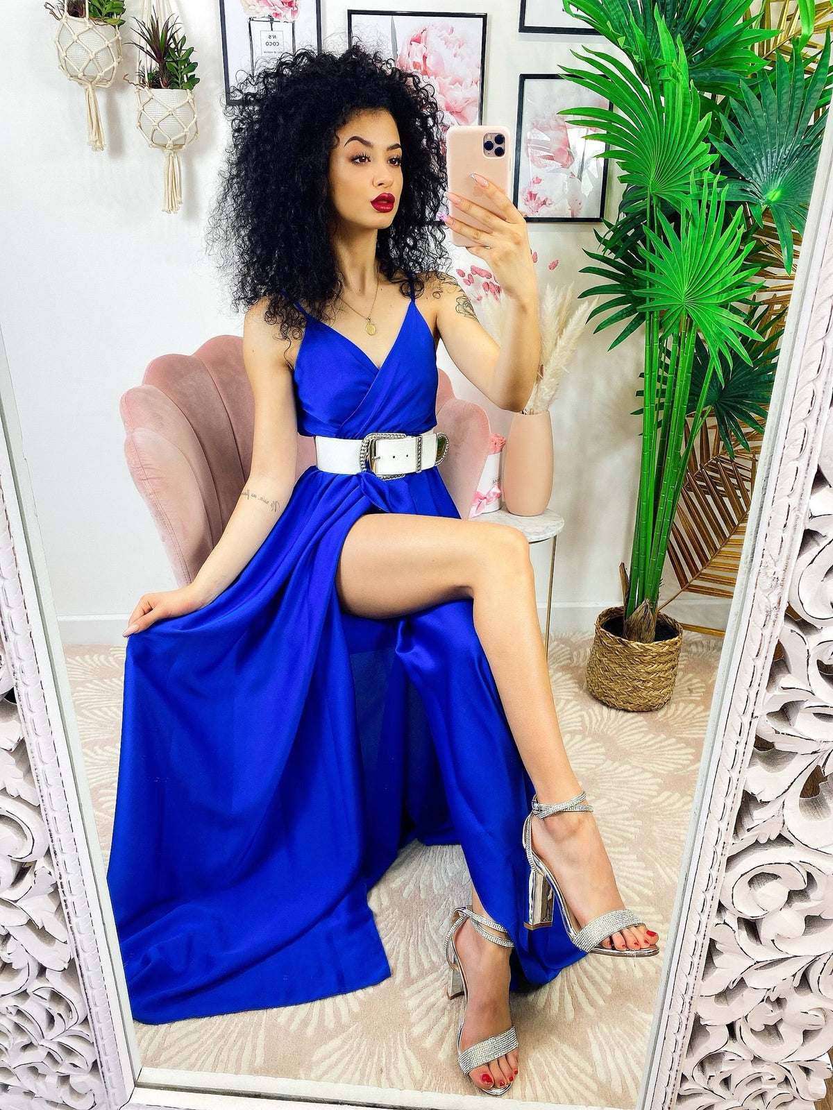 Abito con maxi spacco blu elettrico