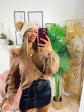 Maglione con spalline pelose camel