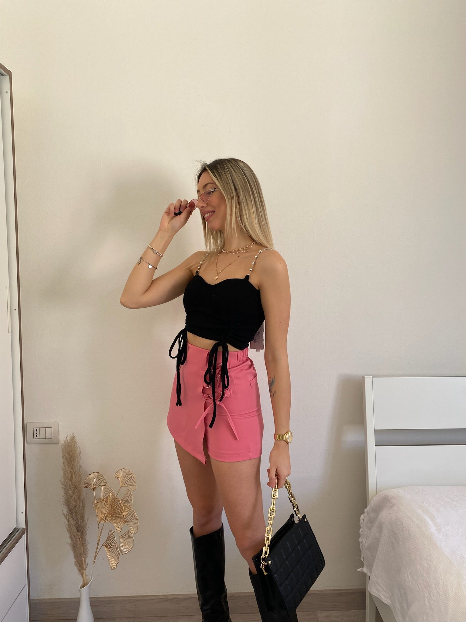 Gonna pantalone lace rosa