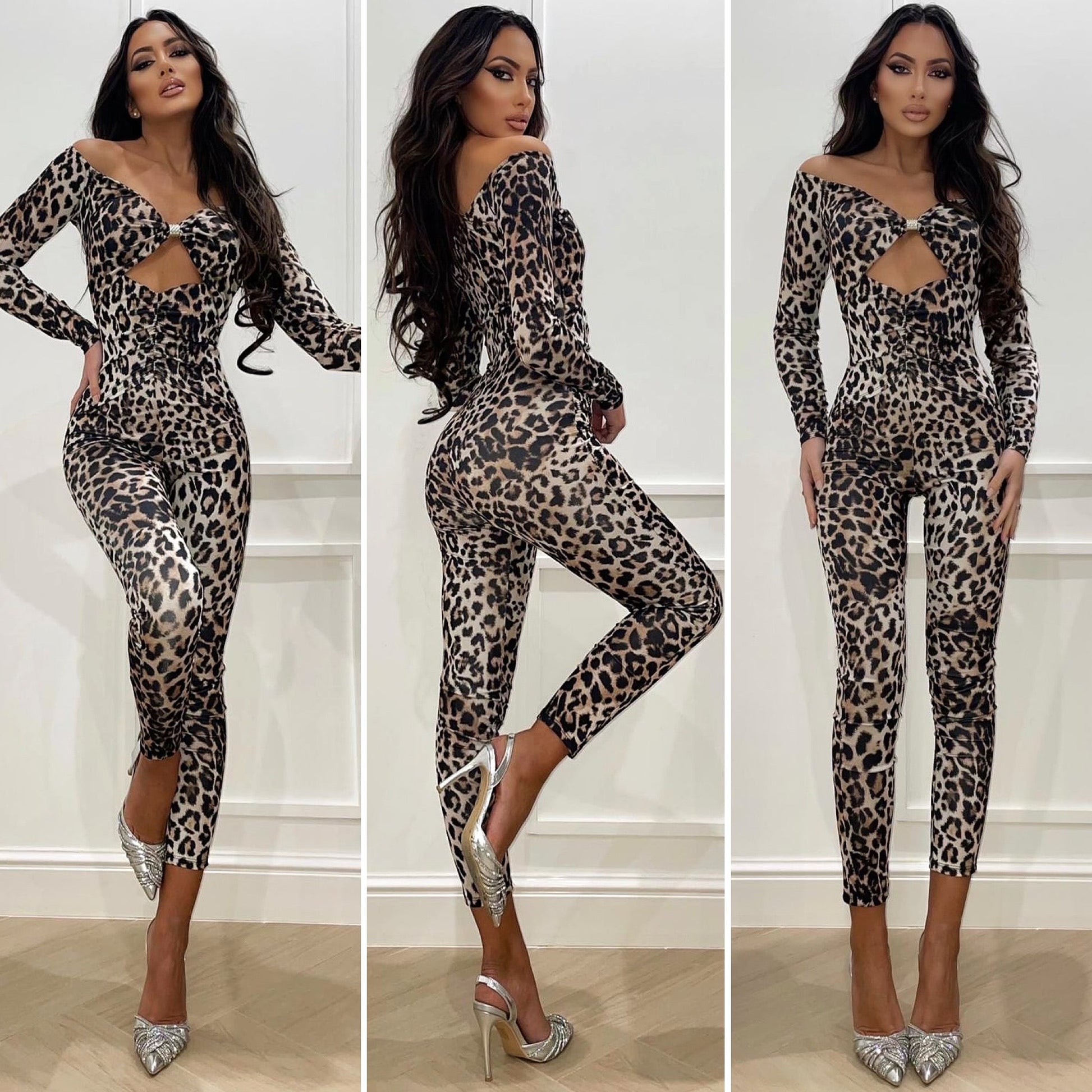 Tuta animalier brown con scollo