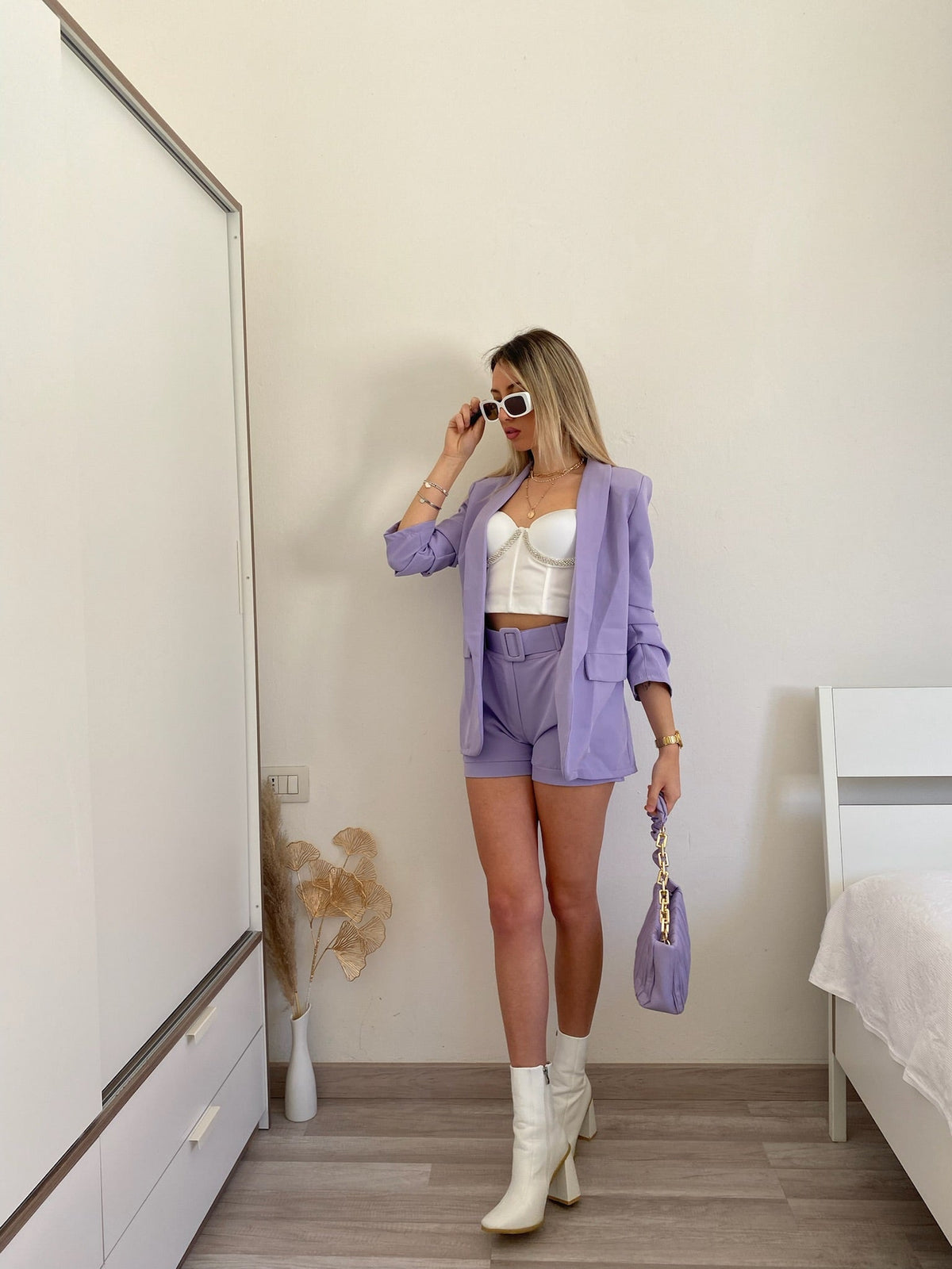 Completo giacca e Short lilla