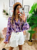 Camicia fiorata con ricami base lilla