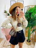 Blusa scollo a barchetta beige