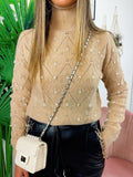 Maglione top quality con perle camel