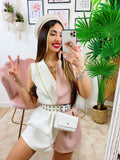 Tutina a Blazer bicolor con borsetta bianco Rosa