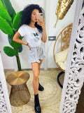 T-shirt con stampa glitter argento