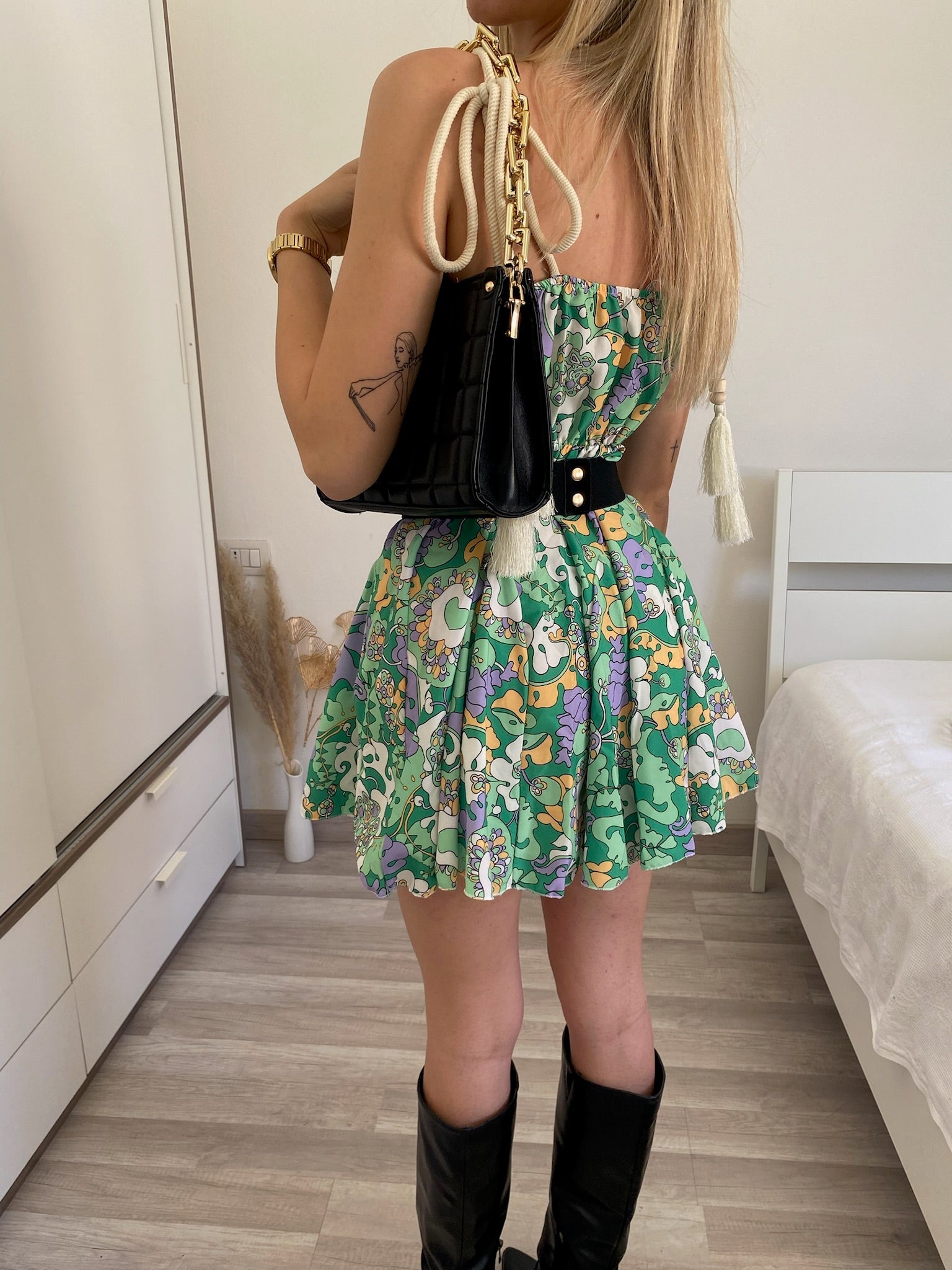 Abito verde e lilla spalline in corda