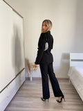 Completo giacca e pantalone frange paillettes nero