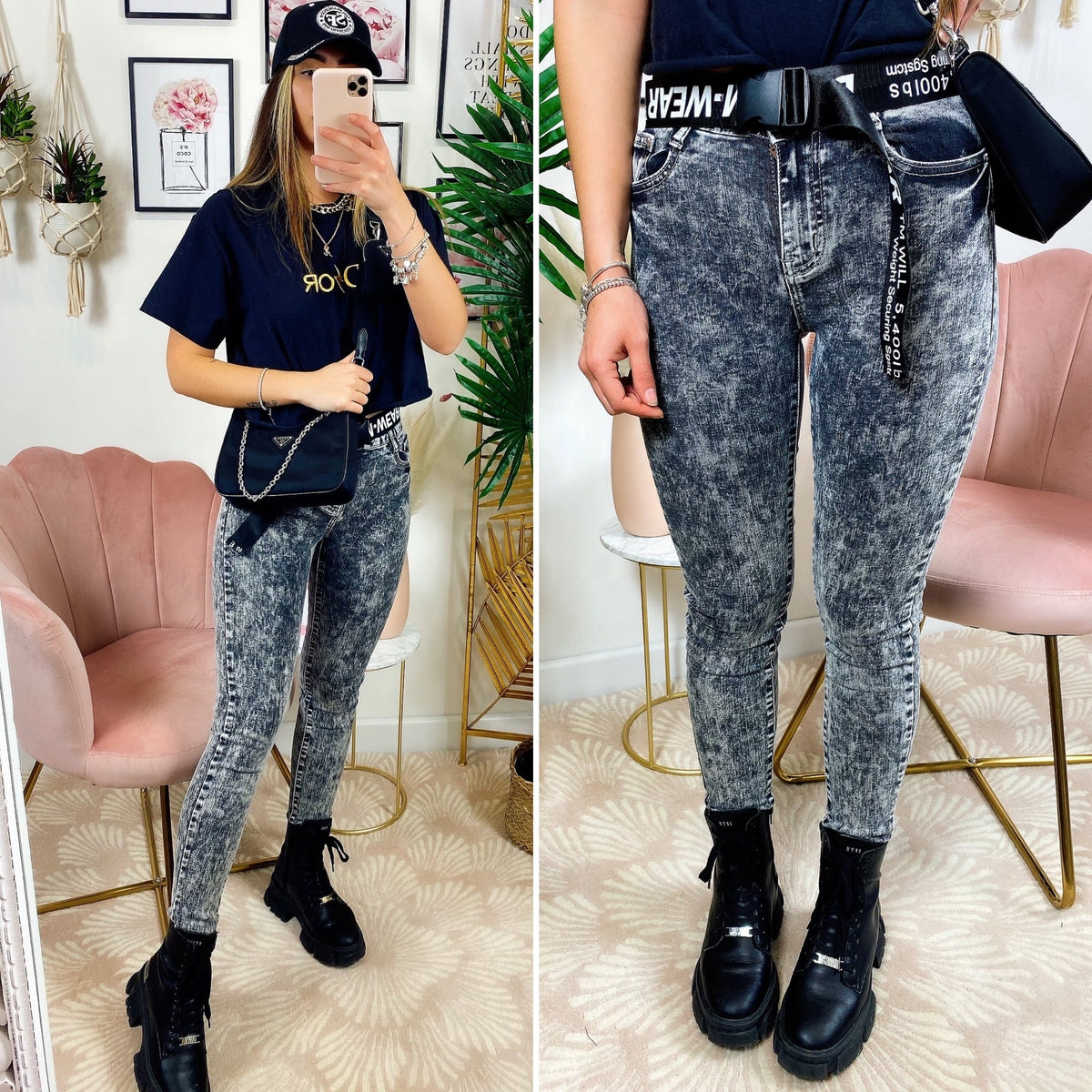 jeans nero con cintura