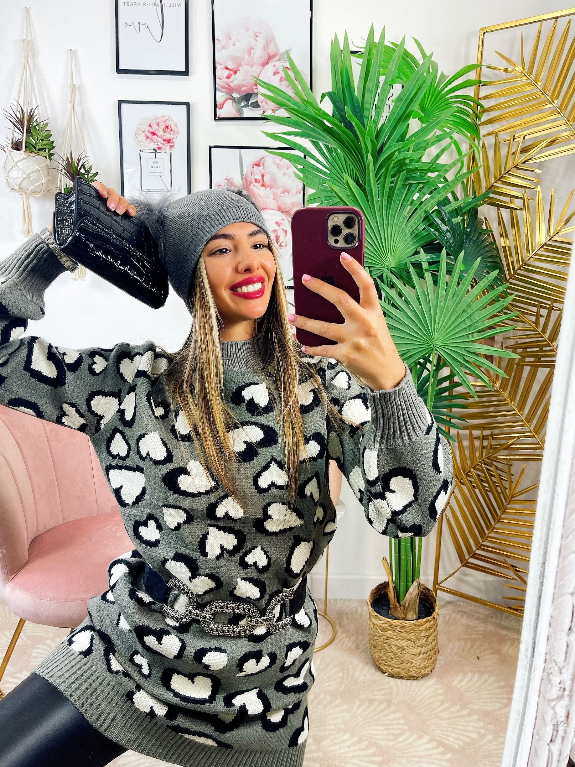 Maxi maglione morbidissimo con cuori Grigio