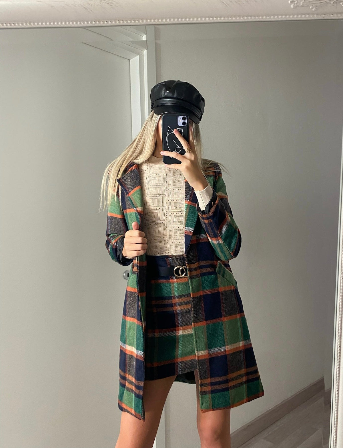 Cappotto check trama verde