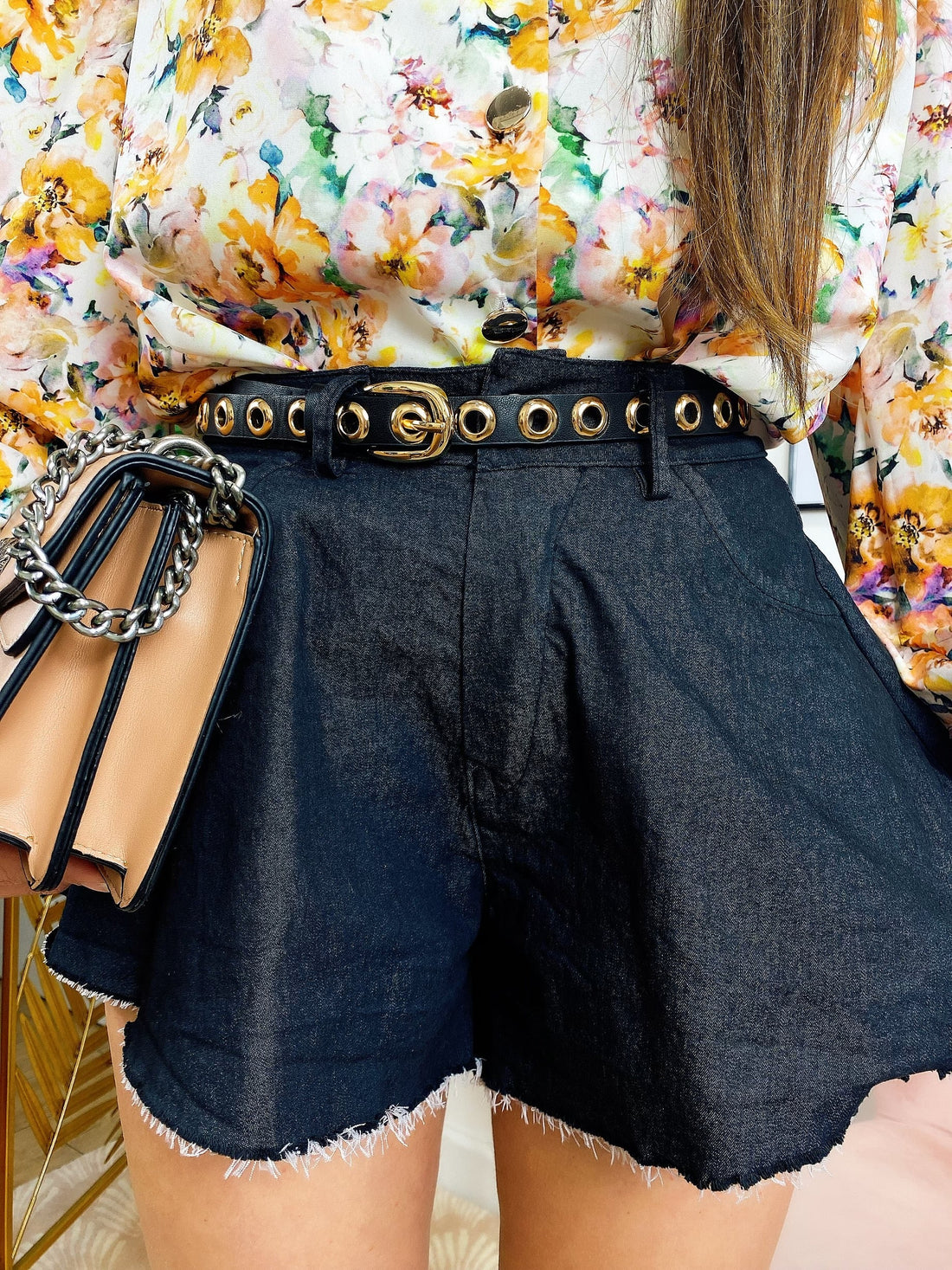 Short nero jeans ampio