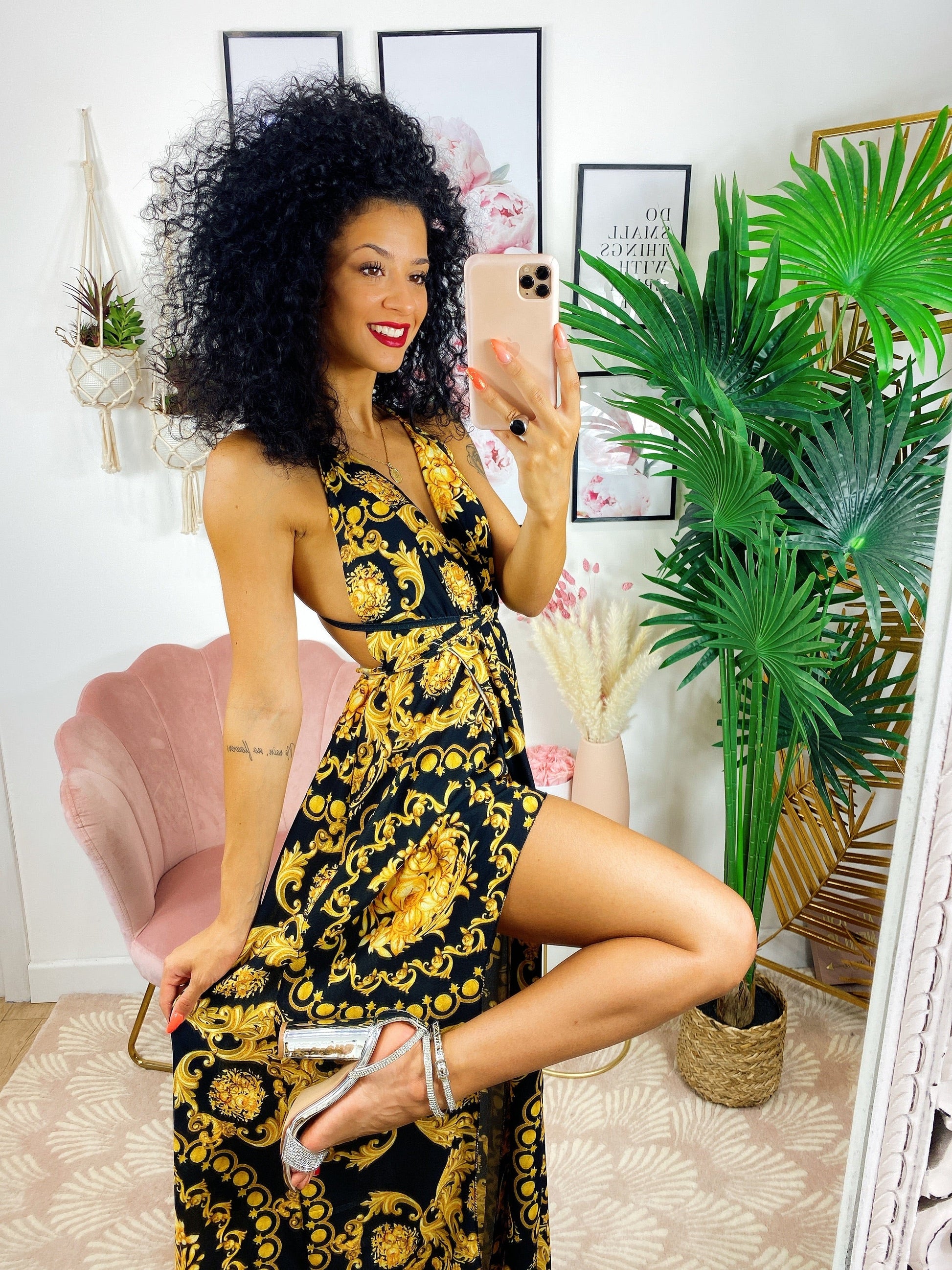 Dress Afrodite stampa etnica nera