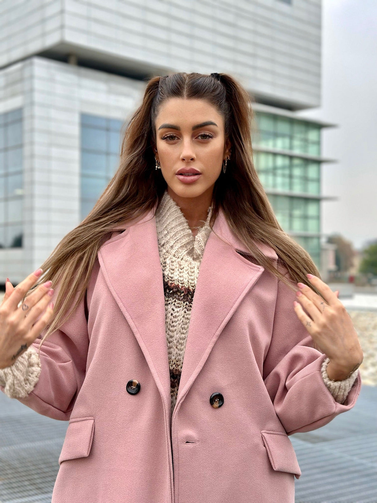 Cappotto over rosa