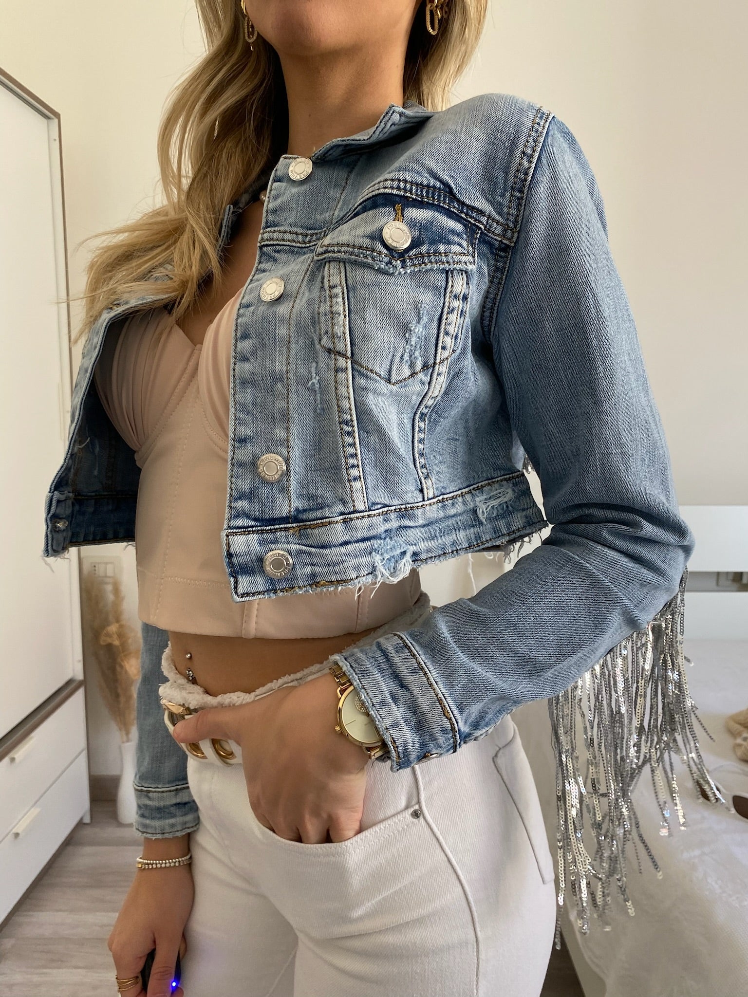 Giacchino di jeans con frange