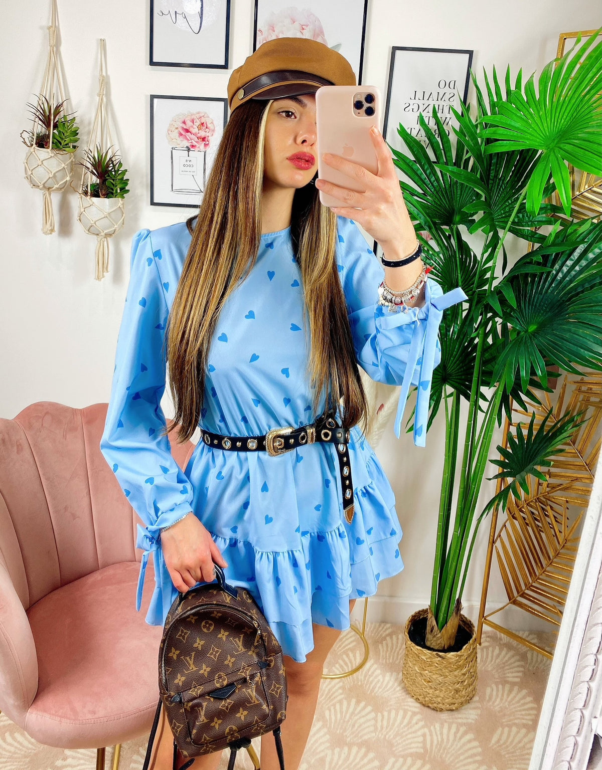 Tutina a Cuori con gonna a balze celeste