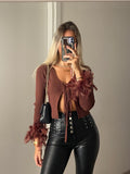 Maglia crop con piume Choco