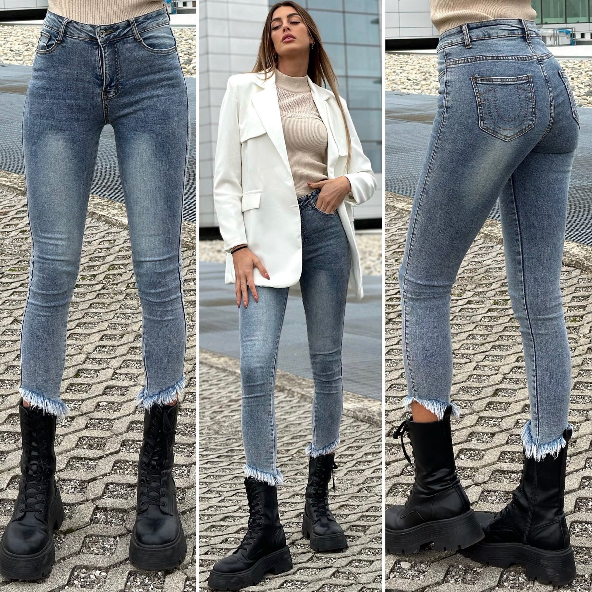 Jeans aderente sfrangiato sotto