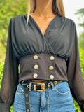 Blusa nera bottoncini oro