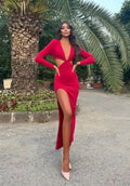 Abito a manica lunga incrocio rosso