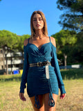 Abito glitter arricciato oceano