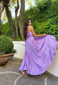 Abito in raso con maxi spacco lilla