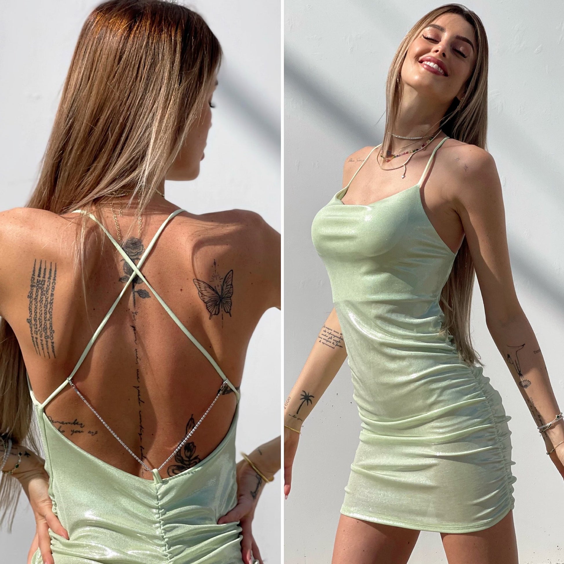 Abito menta con incrocio e push up